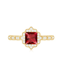 Certified Lab Created Ruby Square Cut Engagement Ring with Diamonds