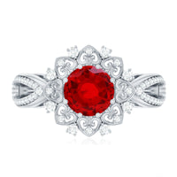 Lab Grown Ruby and Diamond Antique Looking Engagement Ring For Women
