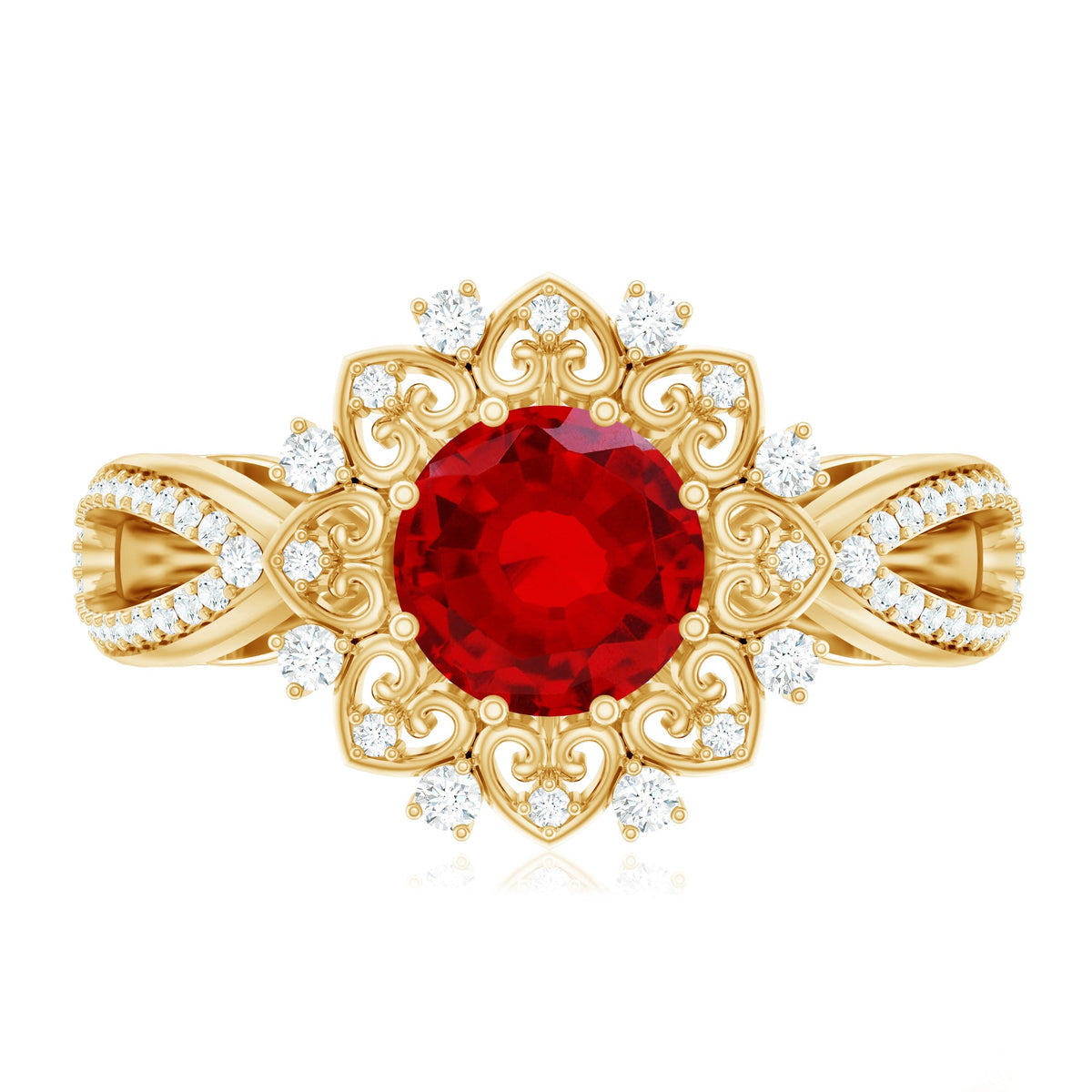 Lab Grown Ruby and Diamond Antique Looking Engagement Ring For Women