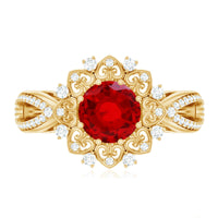 Lab Grown Ruby and Diamond Antique Looking Engagement Ring For Women