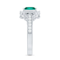 Lab Grown Emerald Vintage Inspired Engagement Ring with Diamond
