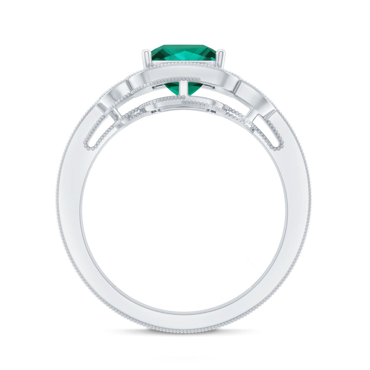 Lab Grown Emerald Vintage Inspired Engagement Ring with Diamond