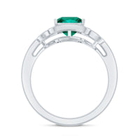 Lab Grown Emerald Vintage Inspired Engagement Ring with Diamond