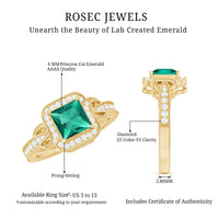 Lab Grown Emerald Vintage Inspired Engagement Ring with Diamond
