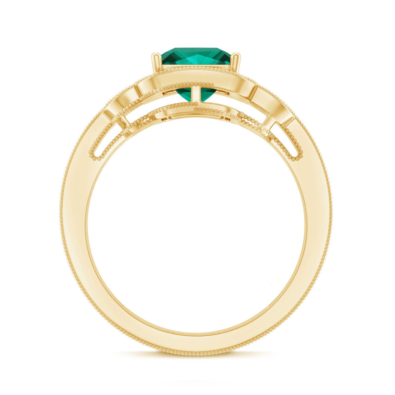 Lab Grown Emerald Vintage Inspired Engagement Ring with Diamond