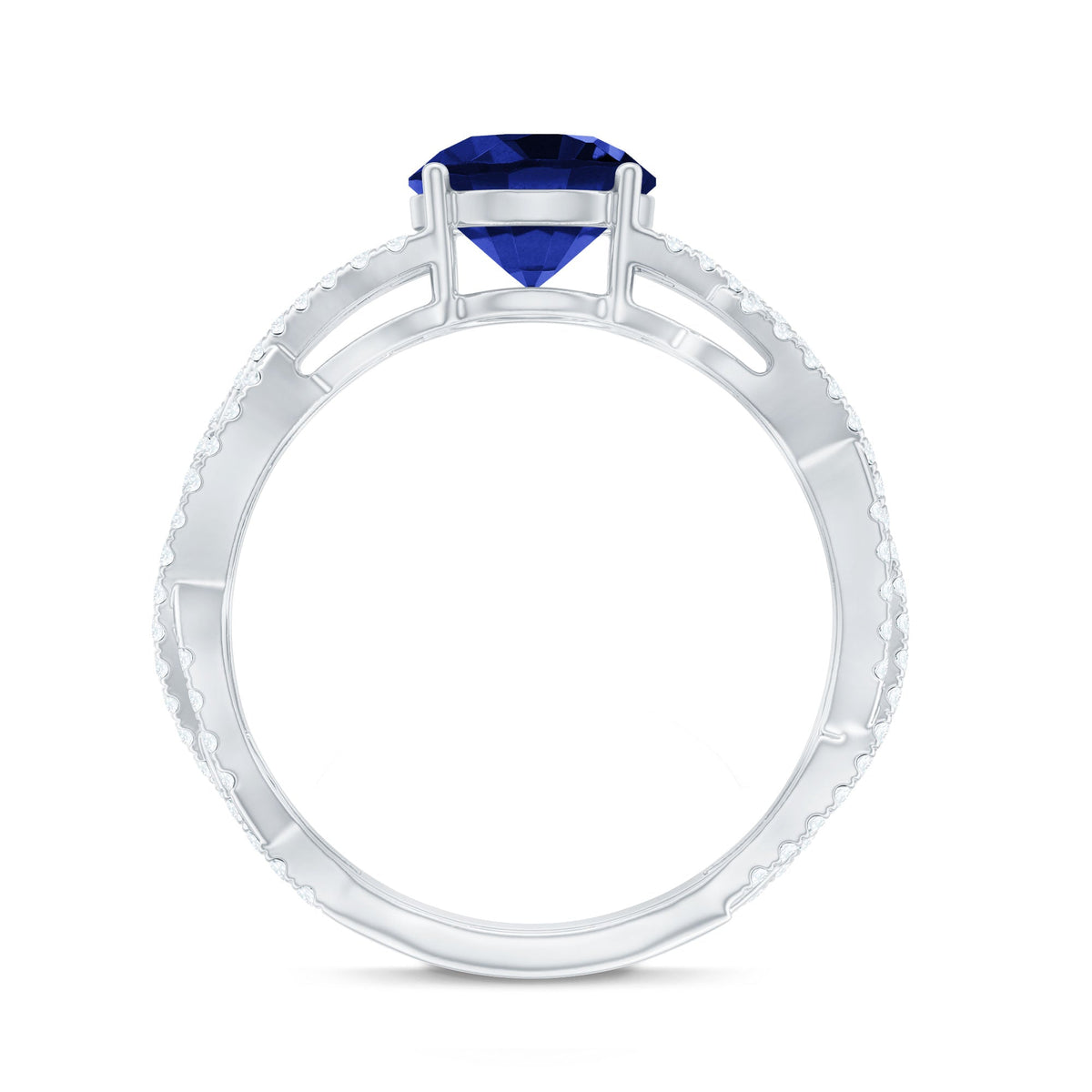 Designer 2.7 Carat Lab Grown Blue Sapphire Engagement Ring with Diamond Criss Cross Shank