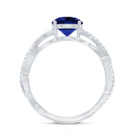 Designer 2.7 Carat Lab Grown Blue Sapphire Engagement Ring with Diamond Criss Cross Shank