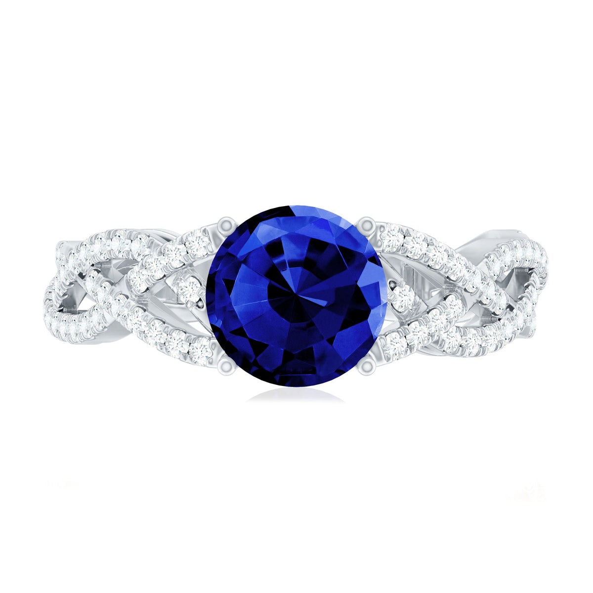 Designer 2.7 Carat Lab Grown Blue Sapphire Engagement Ring with Diamond Criss Cross Shank