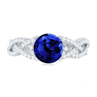 Designer 2.7 Carat Lab Grown Blue Sapphire Engagement Ring with Diamond Criss Cross Shank