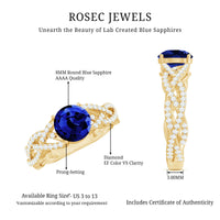 Designer 2.7 Carat Lab Grown Blue Sapphire Engagement Ring with Diamond Criss Cross Shank
