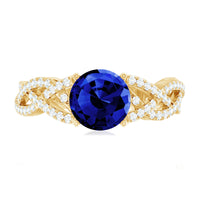 Designer 2.7 Carat Lab Grown Blue Sapphire Engagement Ring with Diamond Criss Cross Shank