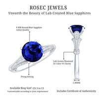 Vintage Style 2.7 Carat Lab Grown Blue Sapphire Engagement Ring with Diamond