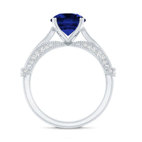 Vintage Style 2.7 Carat Lab Grown Blue Sapphire Engagement Ring with Diamond