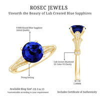 Vintage Style 2.7 Carat Lab Grown Blue Sapphire Engagement Ring with Diamond
