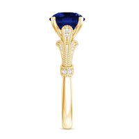 Vintage Style 2.7 Carat Lab Grown Blue Sapphire Engagement Ring with Diamond