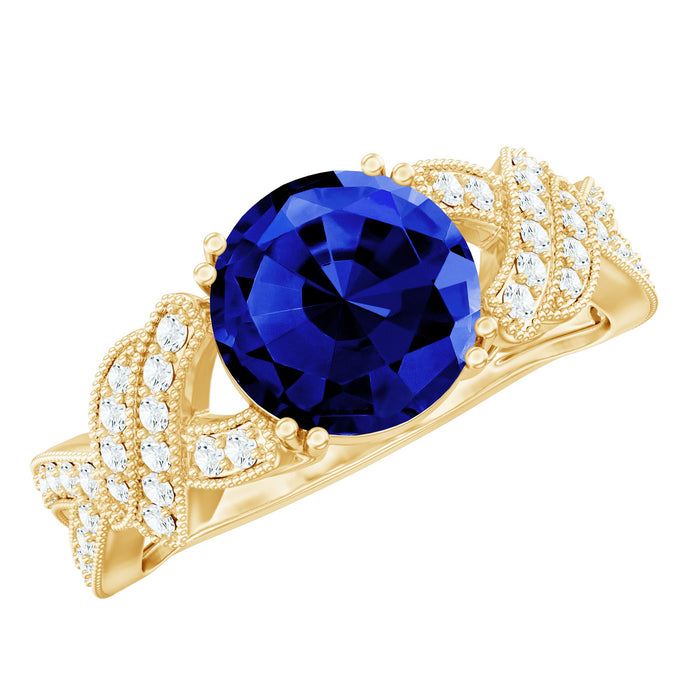 Rosec Jewels blue sapphire engagement ring with 2.7 carats lab-grown sapphire and diamond accents, elegant statement ring.