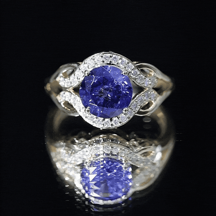 Certified lab-grown blue sapphire antique engagement ring with diamond accents, featuring a vintage-inspired design from Rosec Jewels.