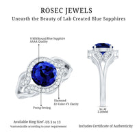 Certified Lab Grown Blue Sapphire Antique engagement ring with Diamond
