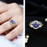 Certified Lab Grown Blue Sapphire Antique engagement ring with Diamond