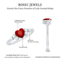 Lab Grown Ruby Heart Promise Ring with Diamond Accent