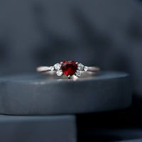 Lab Grown Ruby Heart Promise Ring with Diamond Accent