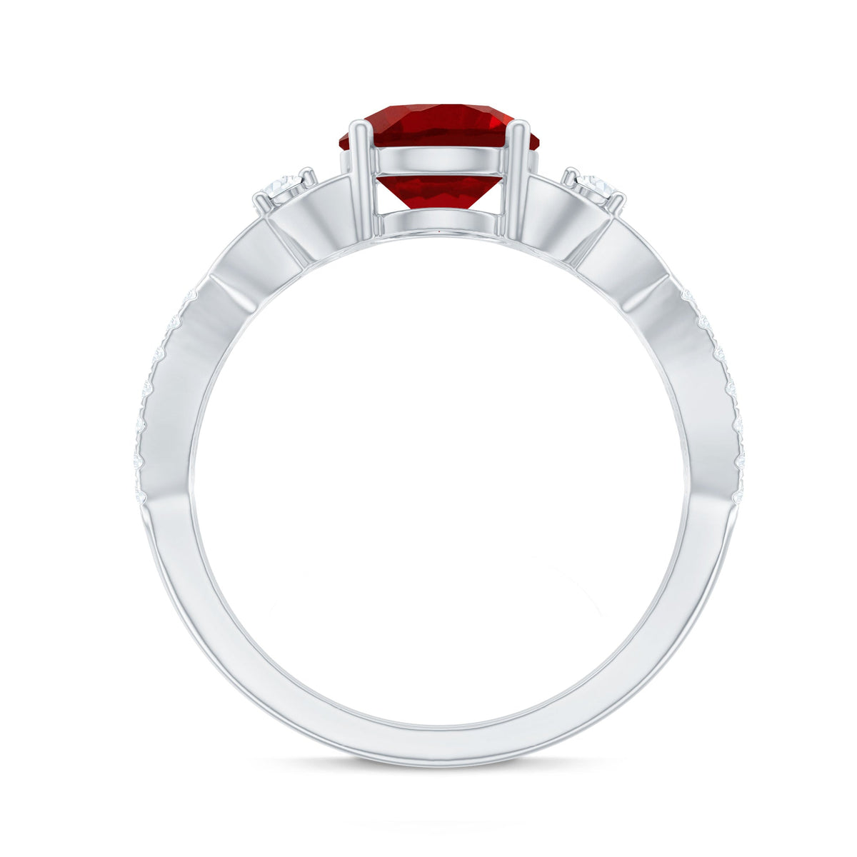 Certified Lab Created Ruby Solitaire Engagement Ring with Diamonds