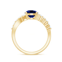 Certified 2.7 Carat Lab Grown Blue Sapphire Engagement Ring with Diamond Bypass Shank