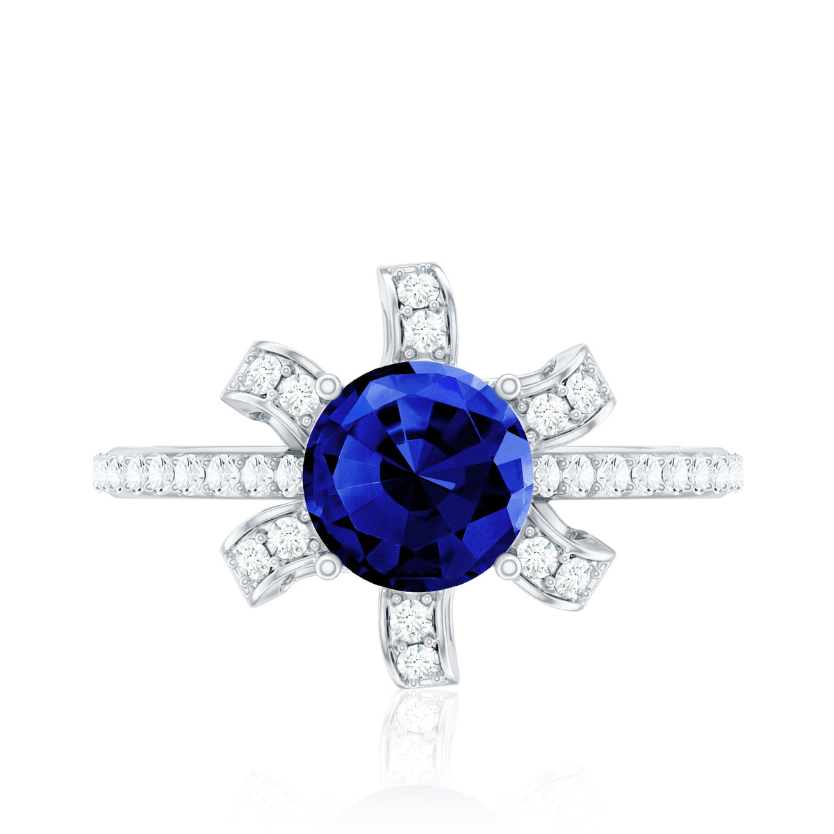 Nature Inspired 2.7 Carat Lab Grown Blue Sapphire Diamond Engagement  Ring
