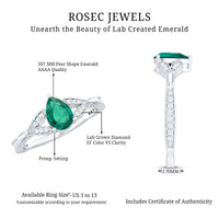 Pear Shape Lab Grown Emerald Teardrop Engagement Ring With Diamond