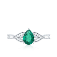 Pear Shape Lab Grown Emerald Teardrop Engagement Ring With Diamond