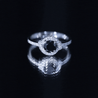 1.6 Carat Lab Grown Black Diamond Engagement Ring with White Diamond Halo