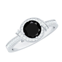 1.6 Carat Lab Grown Black Diamond Engagement Ring with White Diamond Halo