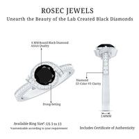 1.6 Carat Lab Grown Black Diamond Engagement Ring with White Diamond Halo