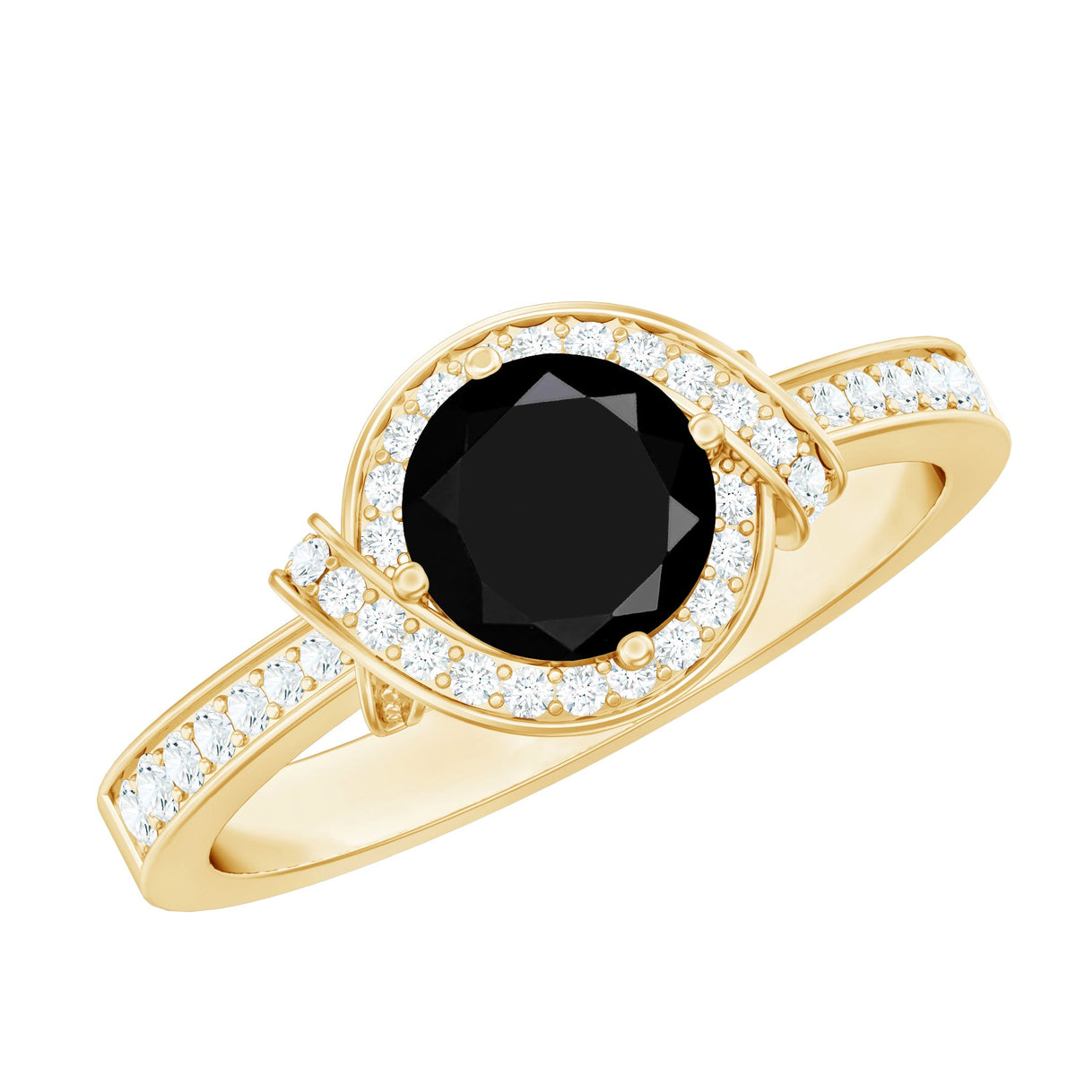 1.6 Carat Lab Grown Black Diamond Engagement Ring with White Diamond Halo