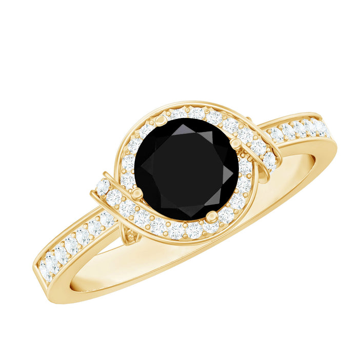 Rosec Jewels 1.6 Carat lab-grown black diamond engagement ring with white diamond halo, showcasing intricate ring design.