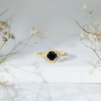 1.6 Carat Lab Grown Black Diamond Engagement Ring with White Diamond Halo