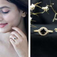 1.6 Carat Lab Grown Black Diamond Engagement Ring with White Diamond Halo