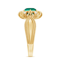 Lab Grown Emerald Vintage Style Flower Engagement Ring With Diamond