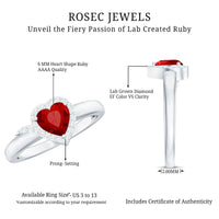6 MM Lab Grown Ruby Heart Engagement Ring with Diamond Halo