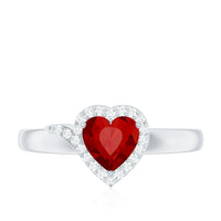 6 MM Lab Grown Ruby Heart Engagement Ring with Diamond Halo