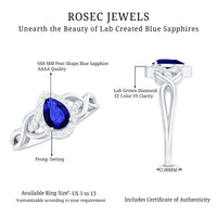 Certified 1.6 Carat Lab Grown Blue Sapphire Diamond Teardrop Engagement Ring with Crossover Shank