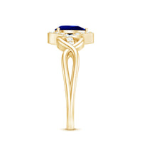 Certified 1.6 Carat Lab Grown Blue Sapphire Diamond Teardrop Engagement Ring with Crossover Shank