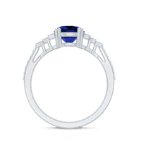 Vintage Style 2.7 Carat Lab Grown Blue Sapphire Engagement Ring with Diamond Side Stone
