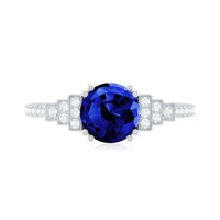 Vintage Style 2.7 Carat Lab Grown Blue Sapphire Engagement Ring with Diamond Side Stone
