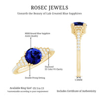 Vintage Style 2.7 Carat Lab Grown Blue Sapphire Engagement Ring with Diamond Side Stone