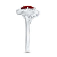 Certified 7MM Lab Created Ruby Engagement Ring with Diamond Half Halo
