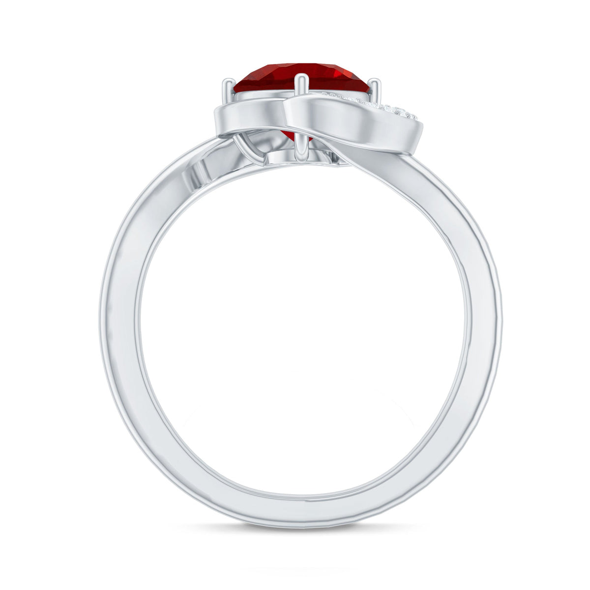 Certified 7MM Lab Created Ruby Engagement Ring with Diamond Half Halo