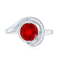 Certified 7MM Lab Created Ruby Engagement Ring with Diamond Half Halo