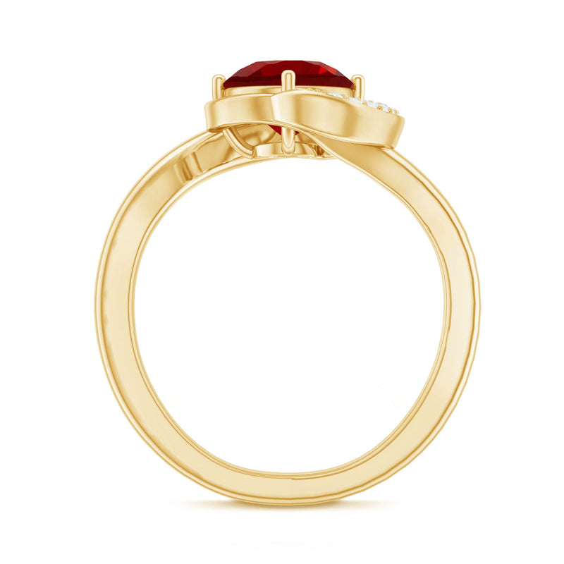 Certified 7mm lab-created ruby engagement ring with diamond half halo, featuring rose gold band from Rosec Jewels.