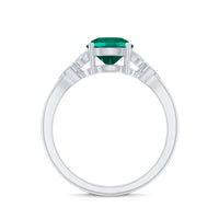 Lab Created Emerald Solitaire Engagement Ring With Diamond